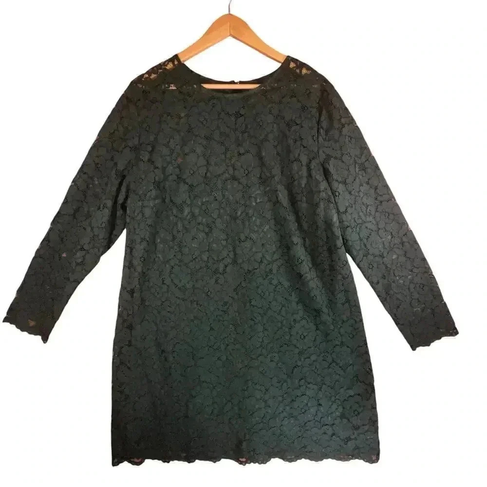 H&M NWT Women’s Forest Green Fall Winter Wedding Long Sleeve Short Lace Dress 18